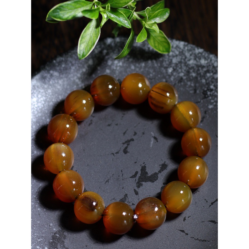 西藏天然老羊角手串佛珠琥珀色藏