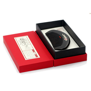 黑檀木镶银梅花插梳子紫光檀镶嵌国风贝壳荷花男女实木梳子批发