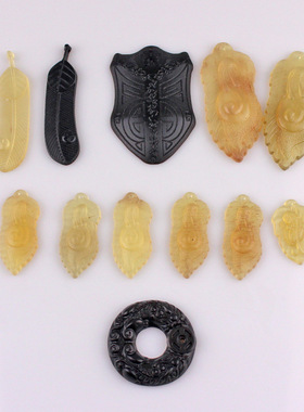 藏式黑牛角三界牌子双貔貅扣手工