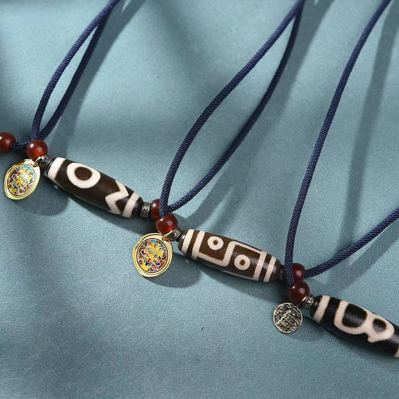 天然玛瑙财神天珠项链挂坠藏式复