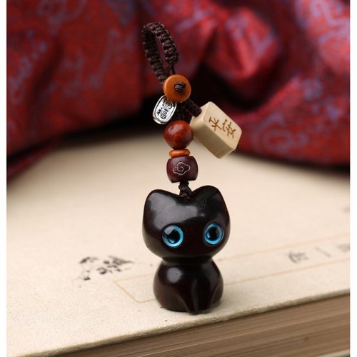 黑檀木猫咪手机链吊坠个性创意紫