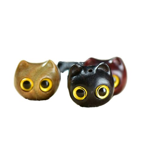 紫檀木雕大眼睛小萌猫头吊坠绿檀