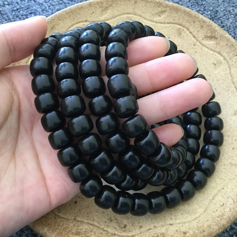 藏式108手串佛珠桶珠男女手链颗天然阴皮菩提根饰品文玩黑牛角风