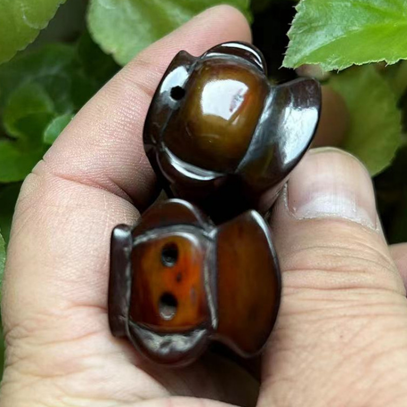 藏式天然牛角升官发财小摆件挂件