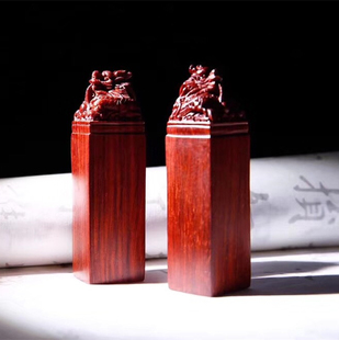 印度小叶紫檀钥匙扣 印章木雕手把件吊坠挂件龙头工艺品雕刻随身