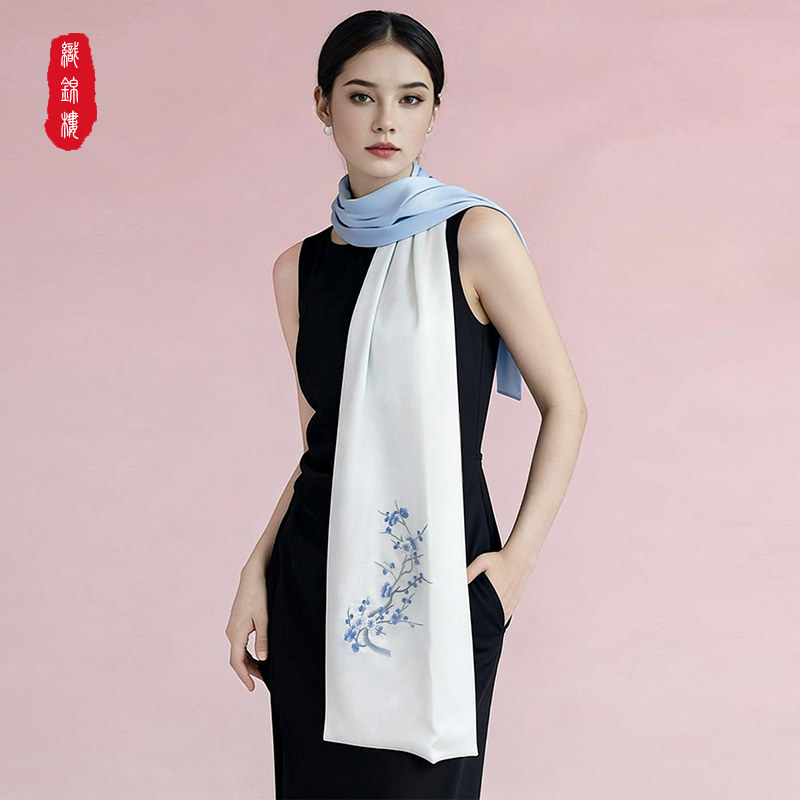 织锦楼26年新款非遗手工苏绣高级桑蚕丝丝巾围巾披肩真丝妈妈礼物