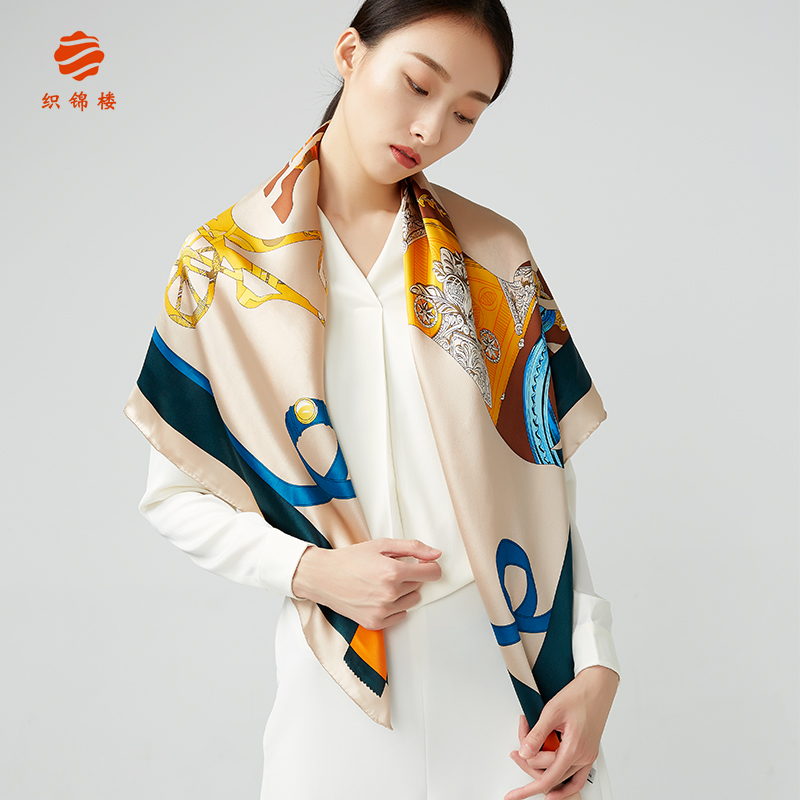 织锦楼真丝大方巾丝巾女时尚潮牌秋冬外搭丝绸缎面桑蚕丝围巾礼品