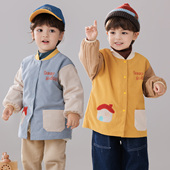 儿童羽绒服防脏罩衣外穿洋气按扣长袖 围裙饭兜宝宝灯芯绒吃饭护衣