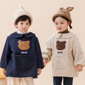 儿童灯芯绒罩衣男童防脏吃饭围兜女孩外穿洋气围裙宝宝反穿衣秋冬