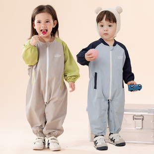 防脏连体衣围衣春秋冬 宝宝防水爬爬服罩衣婴幼儿户外哈衣儿童长袖
