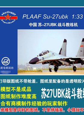 中国Su-27UBK侧卫战斗教练机1:33苏27手工制作剪纸商模纸模型DIY