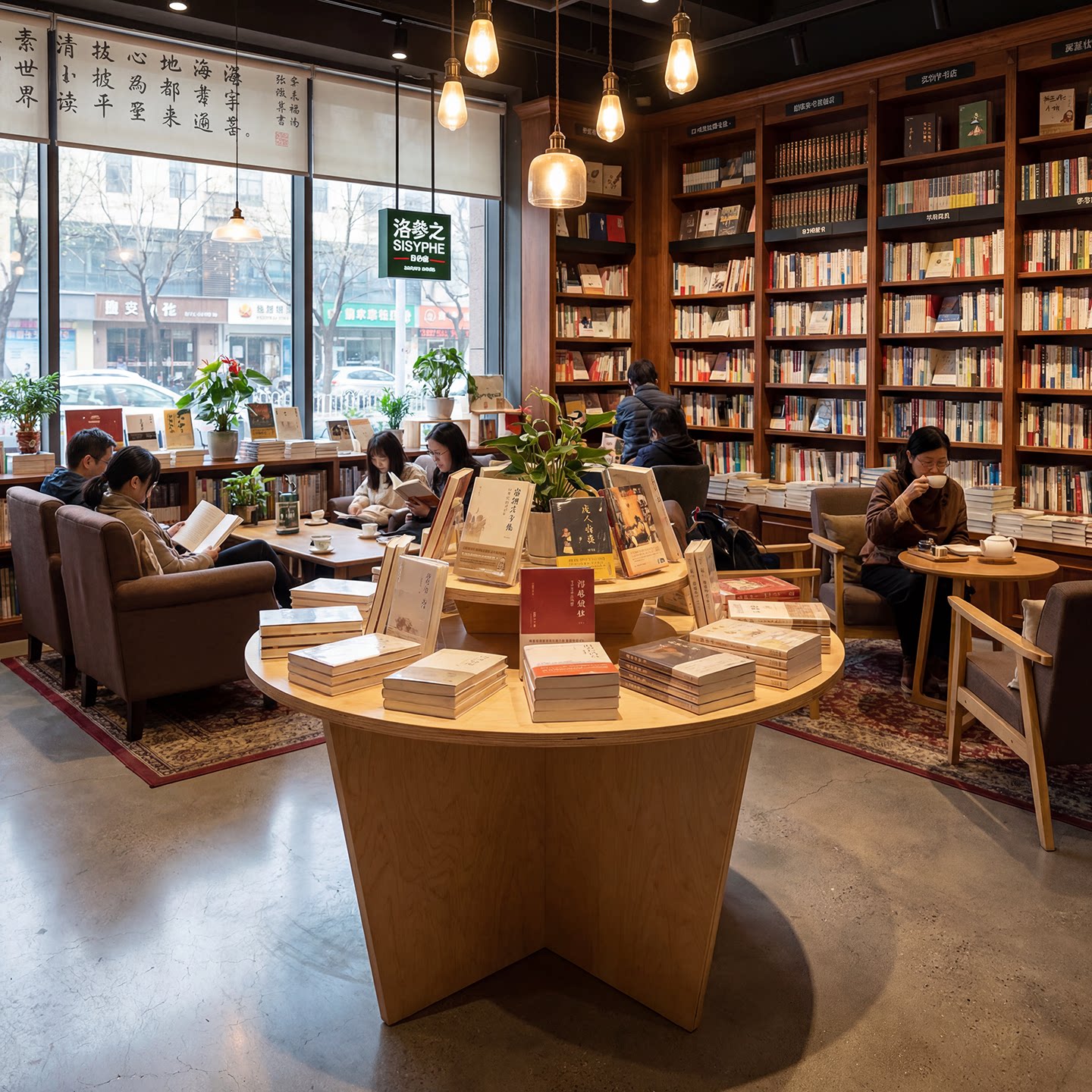 圆形中岛台产品展示台展柜伴手礼文创店弧形环创原木双层圆桌书店图片