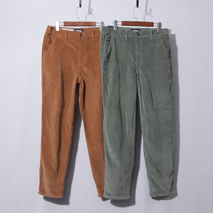男装 后松紧灯芯绒小直筒裤美式休闲男裤子春秋复古简约工装纯色