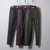 涂层小脚裤 外穿打底裤 配靴子 秋冬高腰牛仔裤 黑色紫色绿色小脚皮裤