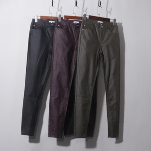 涂层小脚裤 外穿打底裤 配靴子 秋冬高腰牛仔裤 黑色紫色绿色小脚皮裤