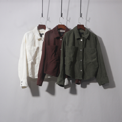 灯芯绒上衣胸前大口袋回潮美式复古风翻领开衫美式复古夹克外套