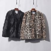 秋冬新款 上衣 外套开衫 欧美风时尚 加厚加绒豹纹宽松休闲毛毛短款
