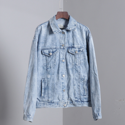 水洗浅蓝雪花牛仔衣复古蓝色牛仔外套港风bf宽松夹克上衣潮外贸