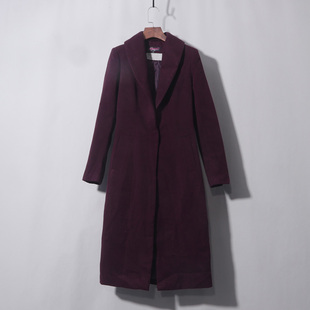 紫色长款外套呢子大衣女中长款秋冬赫本风小个子毛呢外套爆款