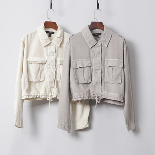 薄款 通勤风宽松牛仔衣外套 上衣新款 莱赛尔天丝方口袋下摆抽绳短款