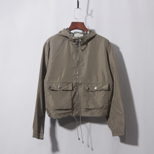 薄款单层 透气 春秋 军绿连帽外套户外徒步露营春秋纯色夹克外套