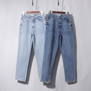 老爹裤 女高腰显瘦宽松小个子直筒阔腿裤 复古弹力牛仔裤 大码