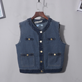 瑕疵残次品复古圆领小香风马甲外套市场夸送坎肩马夹开衫 背心上衣