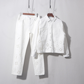 白色牛仔衣外套 刺绣镂空直筒女设计感小个子 白色牛仔阔腿裤