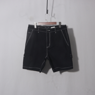 男装 黑色牛仔明线五分短裤美式复古牛仔短裤男夏季薄款宽松中裤