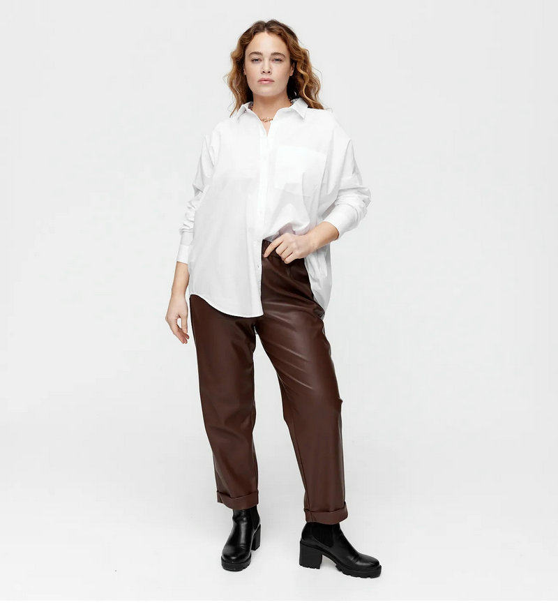 松紧腰翻边直筒皮裤阔腿女春季新款高腰休闲直筒裤九分裤,女装/女士精品,牛仔裤,淘宝优惠券,粉丝福利购,淘宝优惠卷