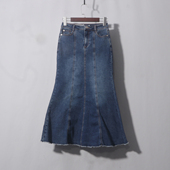 新款 深蓝鱼尾裙半身裙高腰显瘦中长款 a字女秋季 复古包臀鱼尾裙