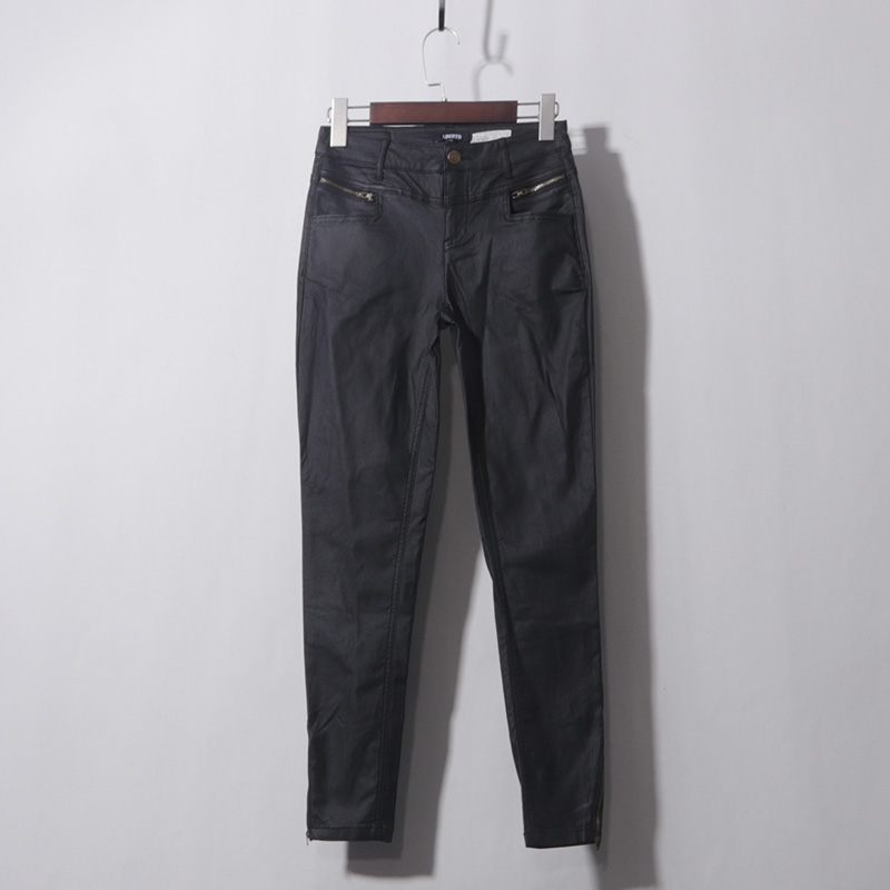 黑色口袋拉链裤脚拉链小脚紧身皮裤新款pu外穿秋春百搭亚光弹力