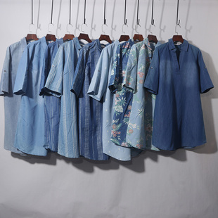 V领牛仔中长衬衫裙春季法式小众翻领设计单排扣宽松短袖连衣裙