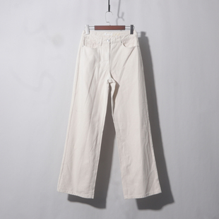 米黄牛仔阔腿裤高腰杏色工装女秋冬懒松弛感高腰直筒显瘦弯刀裤子