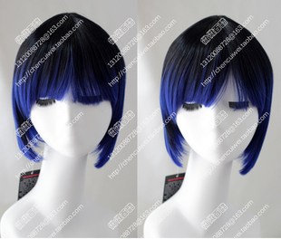 bobo时尚短发假发 蓝黑混色渐变 蓬松齐刘海 俏丽夜店舞会假发