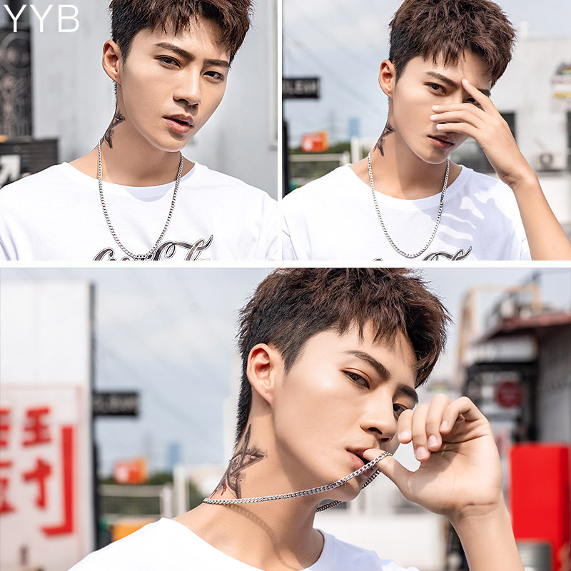 嘻哈项链男士欧美街头潮男个性韩版简约学生hiphop蹦迪女不锈钢链