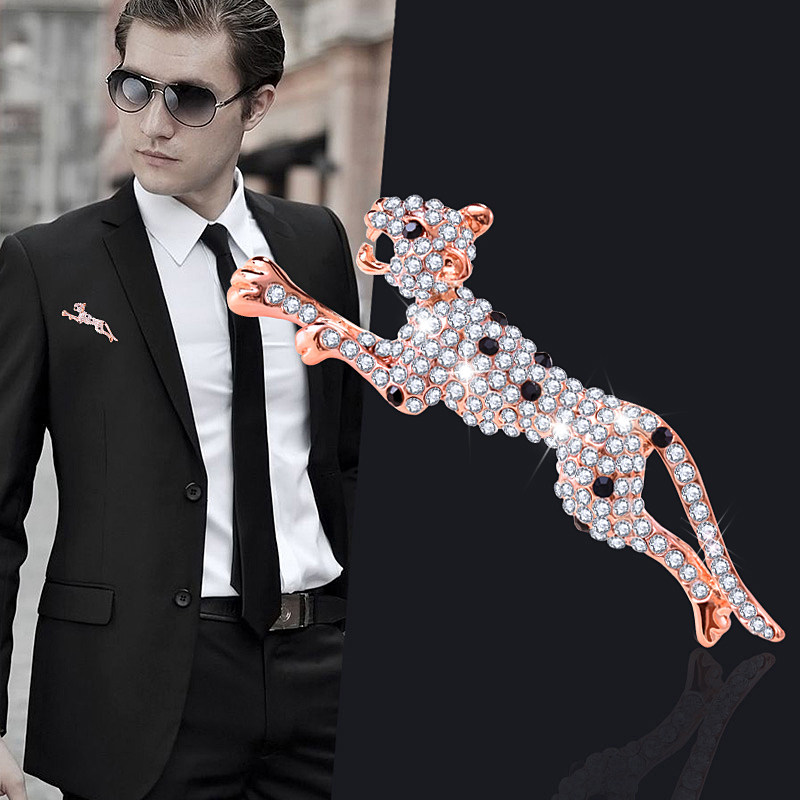 豹子胸针男士衬衫水晶胸花西装领口别针潮人韩国配饰西服配件装饰