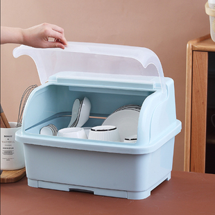 家用带盖放碗筷子碟箱餐具收纳盒简约厨房特大分区沥水柜箱置物架