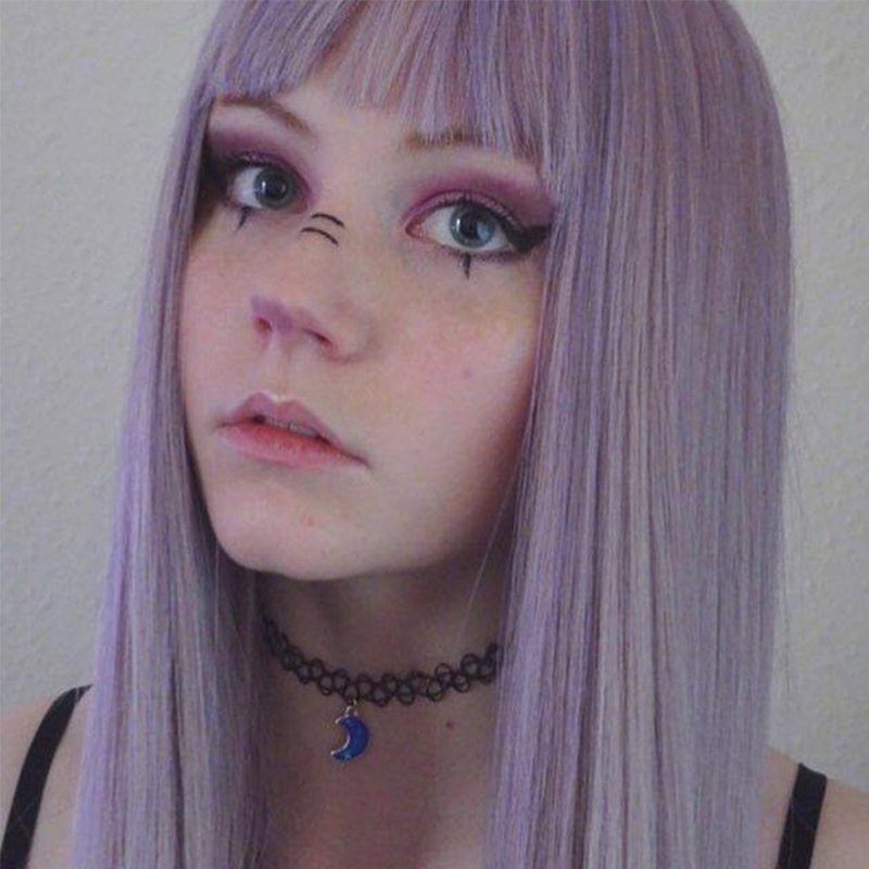 假发女空气刘海长直发梦幻紫色 长发自然蓬松气质修脸整顶假发套