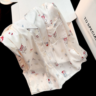 睡衣女冰丝可爱春秋长袖薄款星星人丝绸缎面2026年新款夏季家居服