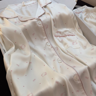 睡衣女生冰丝卡通可爱春秋长袖薄款丝绸缎面2026年新款夏季家居服