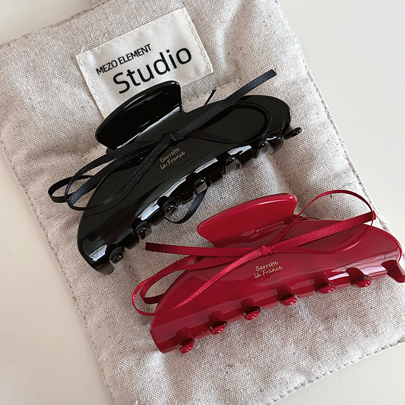 韩版新款丝带蝴蝶结醋酸抓夹甜美气质后脑勺夹盘发鲨鱼夹发夹发饰