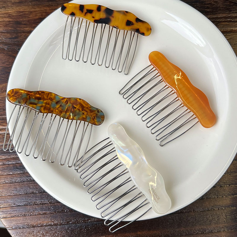 韩版刘海插梳碎头发整理神器醋酸发夹女后脑勺倒插发梳头饰发卡子