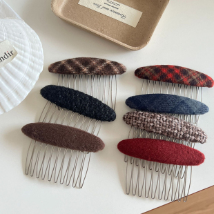 秋冬新款高级感复古红色格子碎发梳韩国倒插梳后脑勺盘发神器发卡