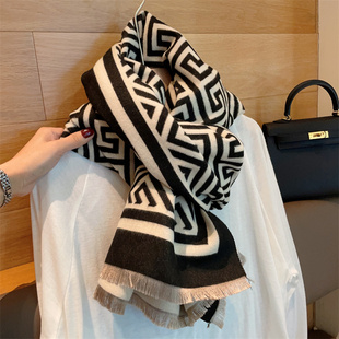 秋冬季经典迷宫格子加厚仿羊绒围巾女韩版百搭保暖双面大披肩围脖
