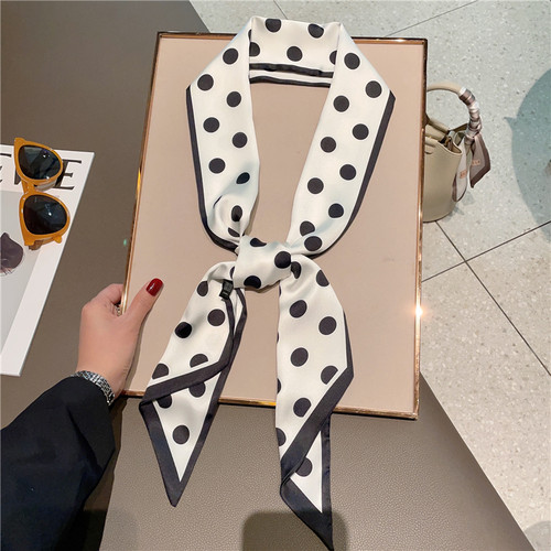 气质波点飘带女春秋季仿真丝长条小丝巾小领巾绑包包发带装饰围巾 - 封面