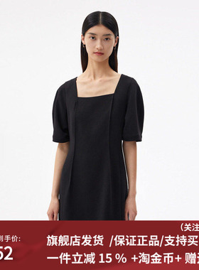 播商场同款气质连衣裙夏秋优雅方领立体泡泡袖裙子女BDQ3LD0525