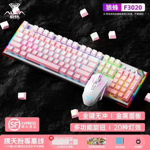 狼蛛F3020有线机械键盘 108键等高线热插拔电竞游戏办公青红茶黑