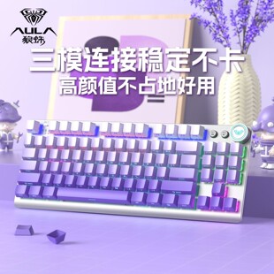 狼蛛87键机械键盘侧刻无线三模电竞游戏专用微尘灰星黛紫F3001