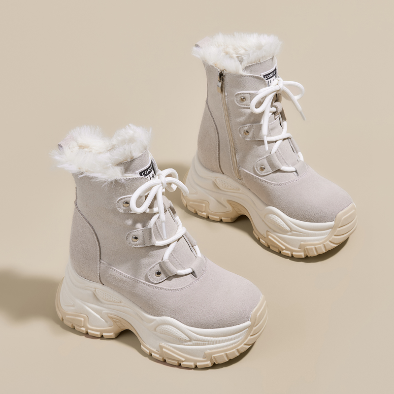 8CM香港正品内增高雪地靴女2025冬季新款厚底松糕加绒保暖女棉鞋